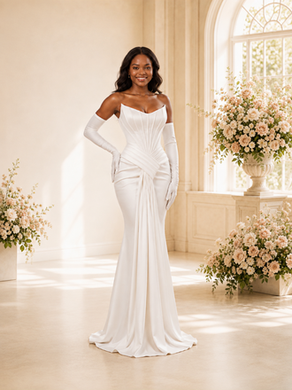 ChicSew Modern Strapless Boning Sleeveless Ruching Satin Mermaid Maxi Wedding Dress