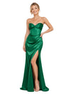 ChicSew Sweetheart Side Slit Boning Soft Satin Mermaid Ruched Floor Bridesmaid Dresses
