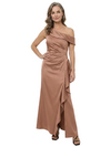 ChicSew Asymmetrical Straps Satin Ruched Mother Of The Bride Gowns Ruffle Side Slit Sheath Gown