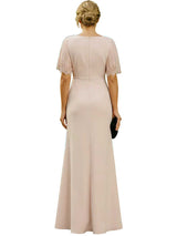 Elegant Flutter Sleeve Crepe Mermaid Side Slit Long Mother of The Bride Dresses