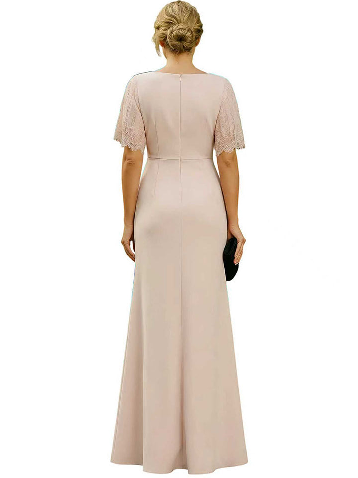 Elegant Flutter Sleeve Crepe Mermaid Side Slit Long Mother of The Bride Dresses