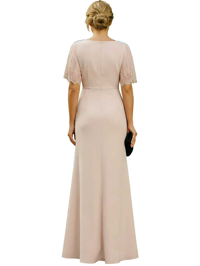 Elegant Short Sleeves Ruffle Chiffon Mermaid Side Slit Long Mother of The Bride Dresses