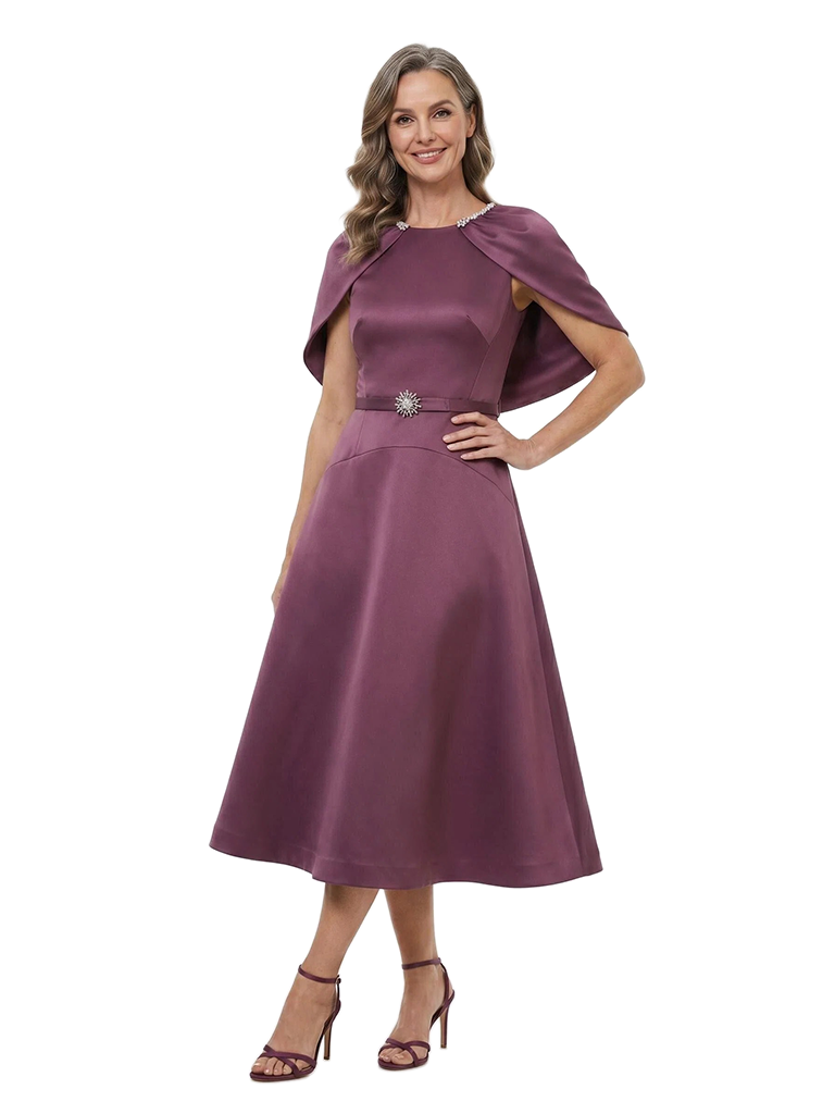 ChicSew Jewel Cape Sleeve A-Line Tea Length Mother Of The Bride Dresses