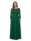 ChicSew Round Neck Long Sleeve Beaded Lace Applique Floor Length Chiffon Mother Of The Bride And Groom Dresses