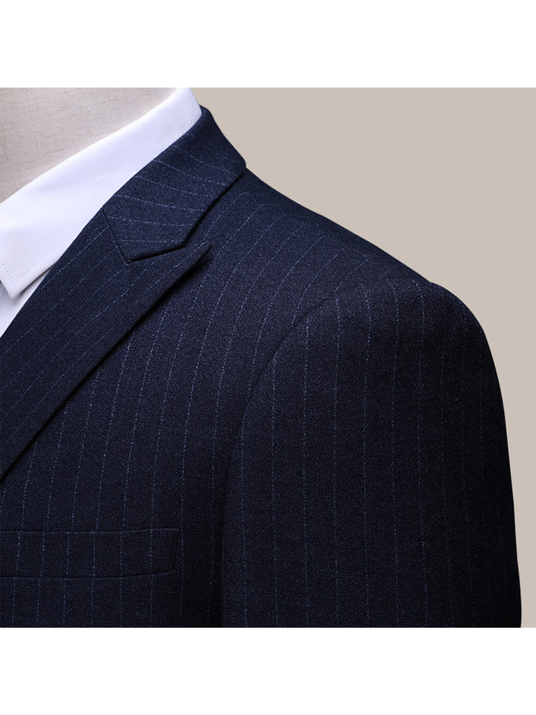 Dark navy Men's Casual 3 Piece Suit Plaid Notch Lapel Flat Tuxedos Set CN516