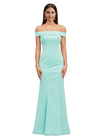 Simple Off The Shoulder Mermaid Beauty Soft Satin Floor-Length Bridesmaid Dresses