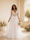 ChicSew Elegant A-Line V-Neck 3/4 Sleeves Lace Tulle Maxi Wedding Dress