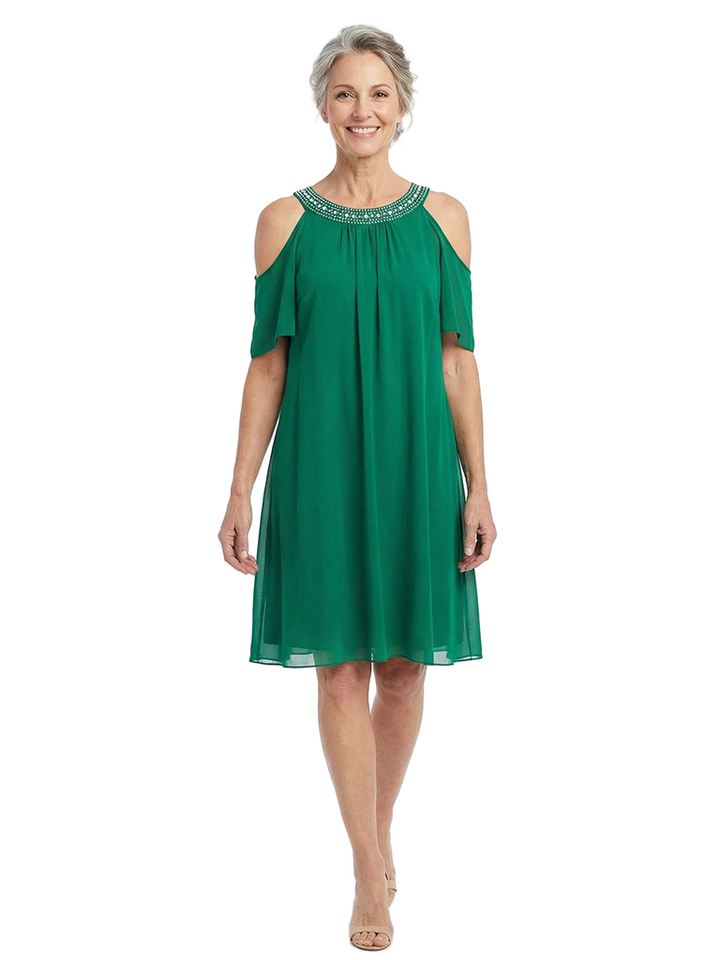 ChicSew Modern Cold Shoulder Chiffon Plus Size Mother Of The Bride Dresses That Hide Belly