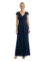 Chicsew Elegant V-Neck Cap Sleeves Mermaid Lace Chiffon Mother Of The Bride Dress