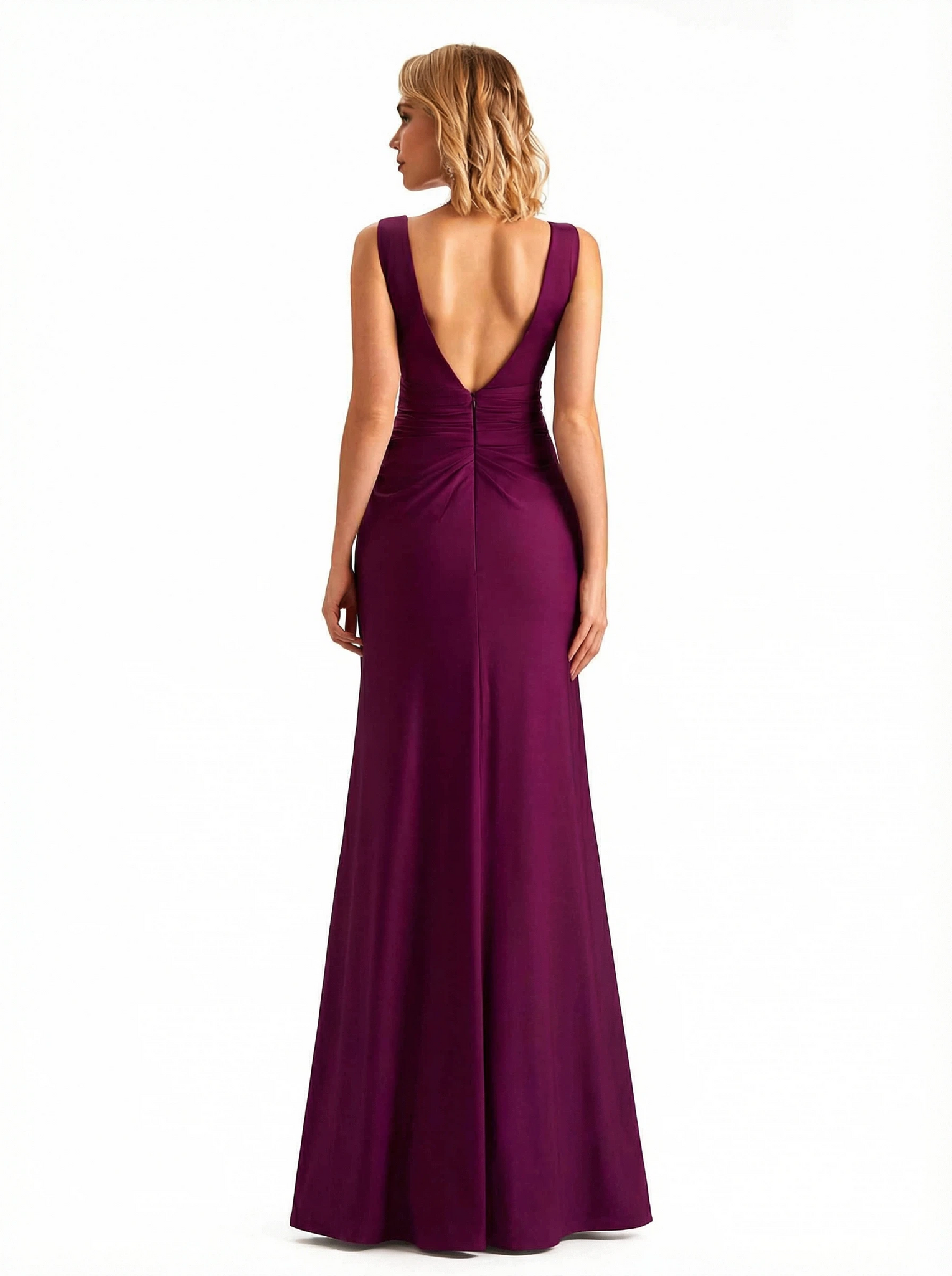 Elegant V-neck Sleeveless Side Slit Jersey Mermaid Floor Length Evening Formal Dresses