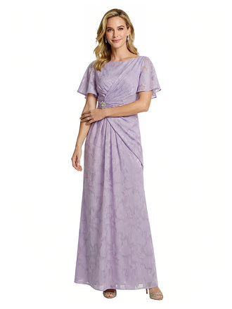 Elegant Flutter Sleeves Ruching Floral Burnout Chiffon A-line Formal Evening Dresses