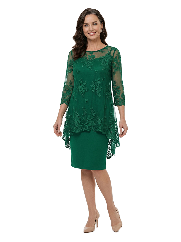 ChicSew Modern Sheath 3/4 Sleeves Chiffon Mother Of The Groom Dress With Lace Applique Knee Length