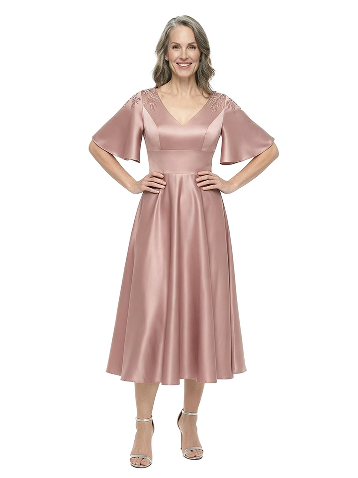 ChicSew Fancy V-Neck Lace Appliques Silky Satin A-Line Mother Of The Groom Evening Gowns