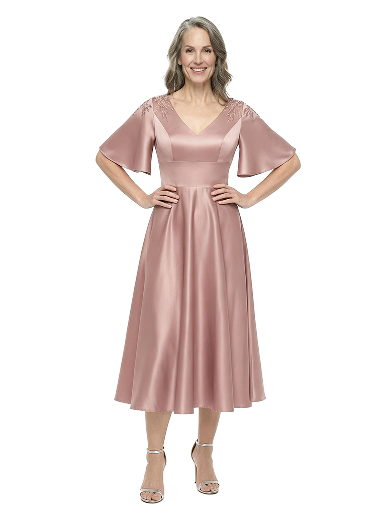 ChicSew Fancy V-Neck Lace Appliques Silky Satin A-Line Mother Of The Groom Evening Gowns