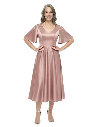 ChicSew Fancy V-Neck Lace Appliques Silky Satin A-Line Mother Of The Groom Evening Gowns