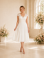 ChicSew Elegant V-Neck Chiffon Cap Sleeves Lace A-Line Tea-Length Wedding Dresses