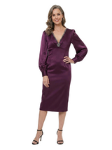 ChicSew V-Neck Long Sleeves Rhinestone Satin Sheath Mother of the Bride Dress