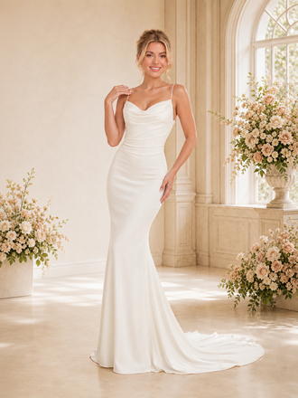 ChicSew Classy Spaghetti Straps Satin Ruched Mermaid Floor-Length Wedding Dress