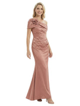 Modern Mother of The Bride Dress One Shoulder Ruched Satin Mermaid Long Evening Gown