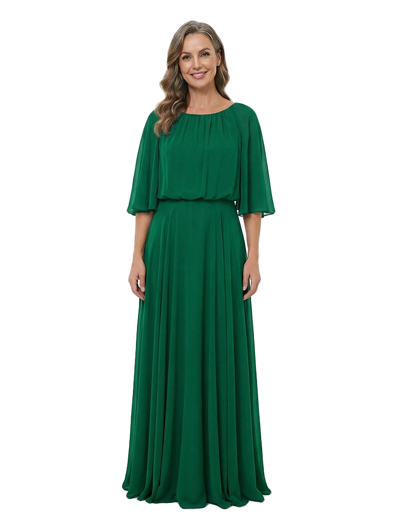 ChicSew Scoop Half Sleeve Floor Length Chiffon Elegant Mother of the Bride Dresses