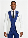 Classic 2 Piece Blue White Piece Men's Suit with Regular Fit and Sophisticated Peak Lapel