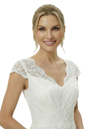 Elegant Black And White Chiffon V-Neck A-Line Cap Sleeves Ankle-Length Mother Of The Bride Dresses