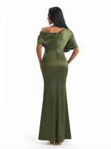 Women's Asymmetrical Mermaid Soft Satin Long Formal Dresses Side Slit