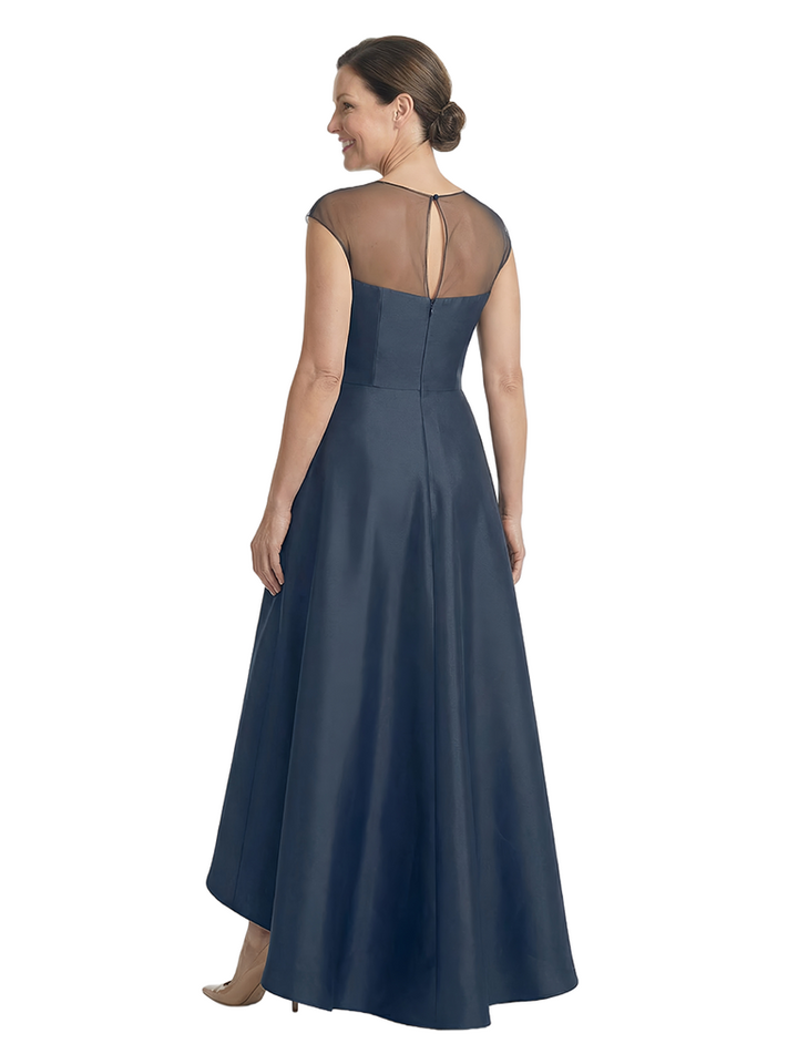Chicsew Illusion Neckline Cap Sleeve High Low Satin Modern Mother of the Bride Dresses