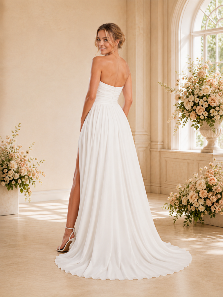 ChicSew Fancy Elegant A-Line Chiffon Sweetheart Ruched Maxi Wedding Dress