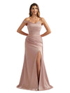 Elegant Asymmetrical One Shoulder Mermaid Soft Satin Long Formal Dresses