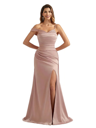 Elegant Asymmetrical One Shoulder Mermaid Soft Satin Long Formal Dresses