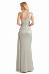 Ladies Sexy One Shoulder Silky Satin Ruched Mermaid Long Formal Evening Dresses