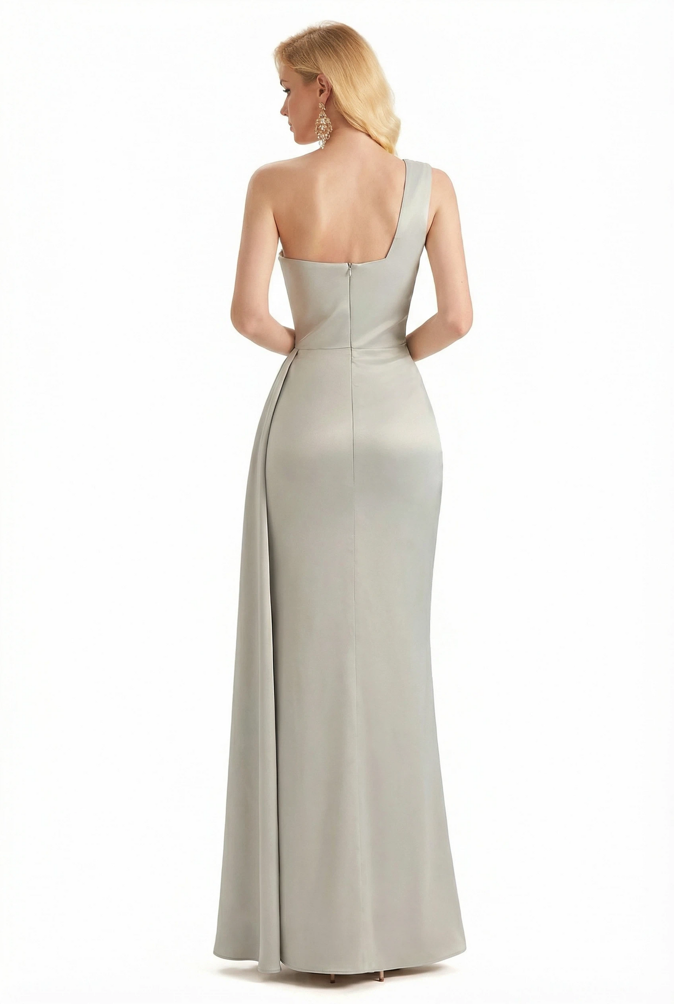 Ladies Sexy One Shoulder Silky Satin Ruched Mermaid Long Formal Evening Dresses