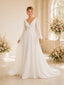 ChicSew Elegant V-Neck Long Sleeve Chiffon A-Line Open Back Foor-Length Wedding Dress
