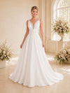 ChicSew Elegant V-Neck Spaghetti Straps Sleeveless Lace Chiffon A-Line Long Wedding Dress