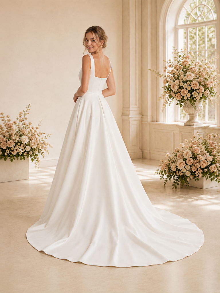 ChicSew Elegant Square Neck A-Line Crepe Floor-Length Wedding Dresses