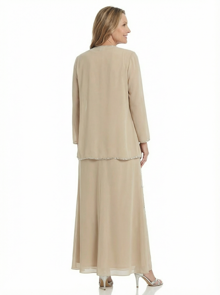 Chicsew Sparkly V-Neck Sleeveless Chiffon Mother Of The Bride Dresses With Jacket