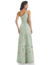 Elegant One Shoulder Mermaid Long Satin Floral Formal Dresses For Women Side Slit