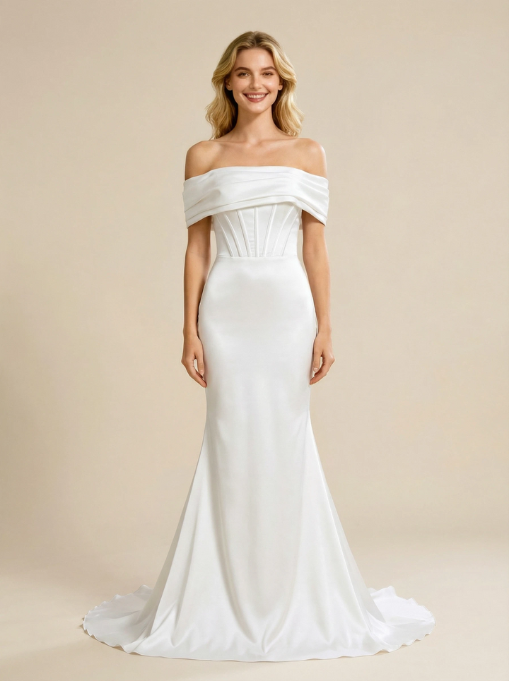 Mermaid Off Shoulder Sleeveless Maxi Long Satin Wedding Dresses Online