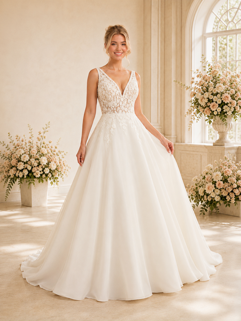 ChicSew Elegant Spaghetti Straps Lace A-Line Long Wedding Dresses With Open Back