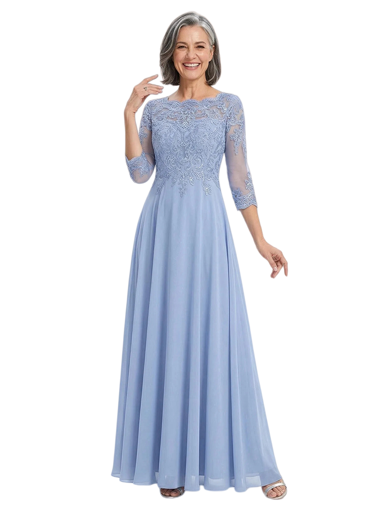 ChicSew Elegant Jewel Long Sleeves A-Line Chiffon Floor-Length Lace Mother Of The Bride Dress