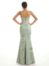 Elegant One Shoulder Mermaid Satin Maxi Floral Formal Dresses For Women Side Slit