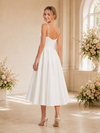 ChicSew Fancy A-Line Spaghetti Straps Satin Tea-Length Wedding Dress