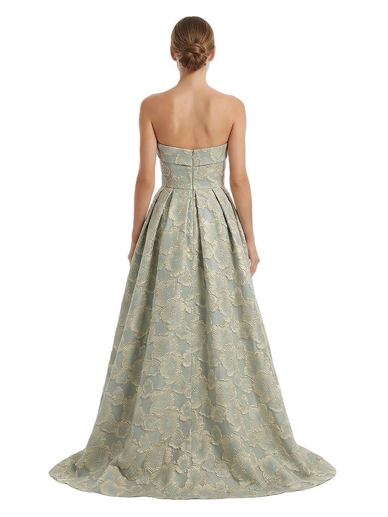 Elegant Floral Jacquard Sweetheart High-Low A-Line Long Formal Evening Dresses