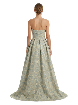 Elegant Floral Jacquard Sweetheart High-Low A-Line Long Formal Evening Dresses