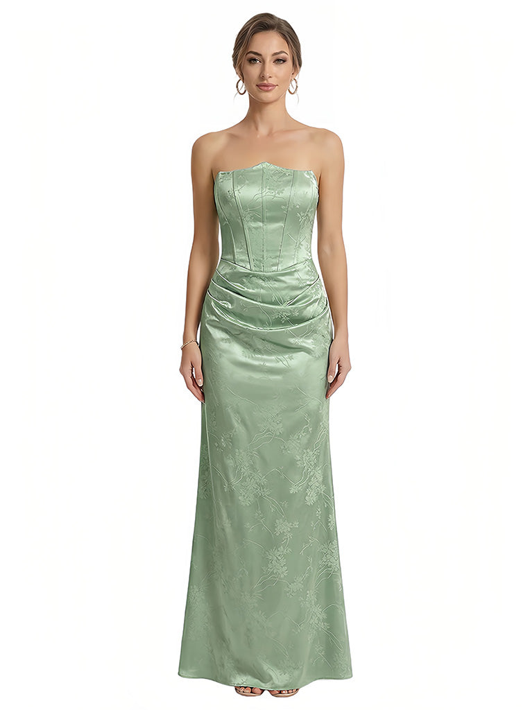Elegant Jacquard Satin Straight Across Boning Mermaid Long Formal Evening Dresses