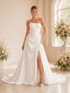 ChicSew Elegant Strapless Side Slit Ruching Satin A-Line Long Wedding Dresses
