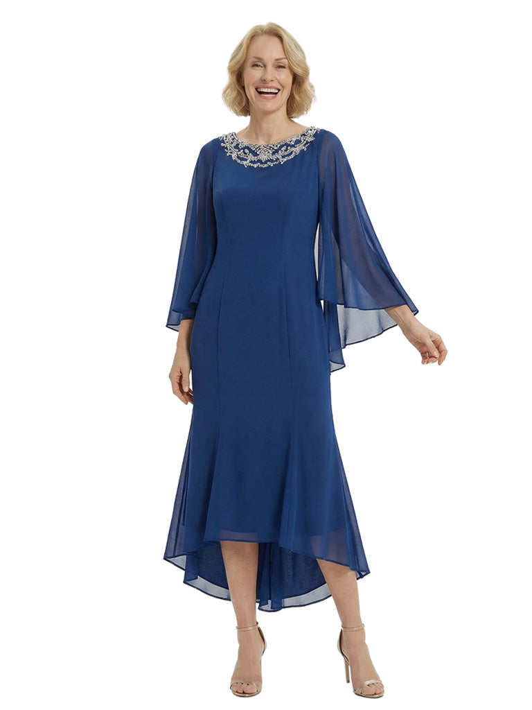 Elegant Mermaid Jewel Long Sleeves Mother Of The Bride Dress Chiffon Gown