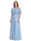 ChicSew Round Neck Cape Sleeve Beaded Lace Applique Floor Length Chiffon Elegant Mother of the Bride Dresses