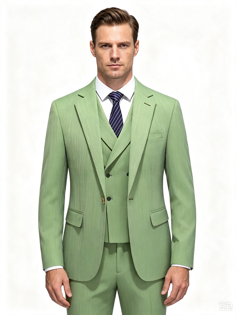 Classic 3 Piece Sage Men's Suit with Regular Fit and Sophisticated Peak Lapel
